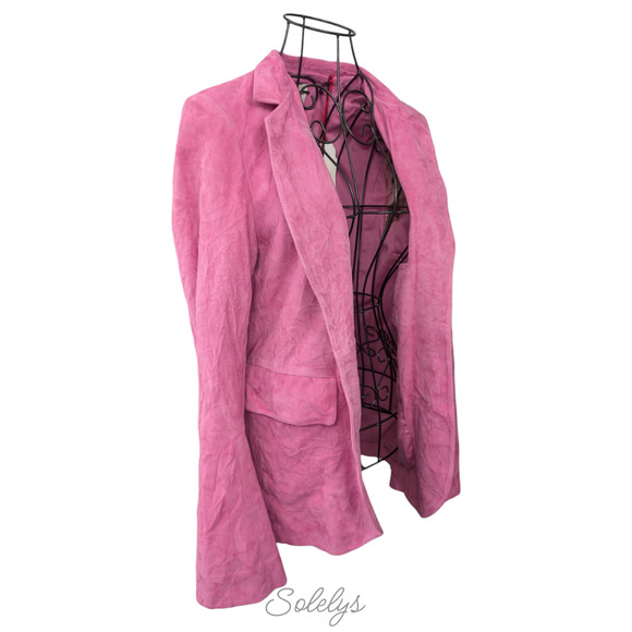 Zadig & Voltaire Very Daim Froisse Crinkled Suede Tulip Pink Blazer Jacket 34 XS - Picture 4 of 14